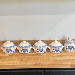 Guyroc China Set of Vintage Ceramic Jars with Blue Heart Design